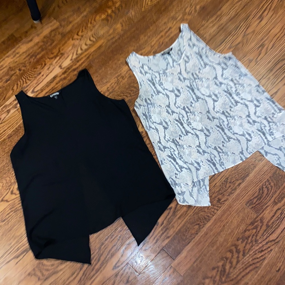 2 Express split back tank tops size L black snake